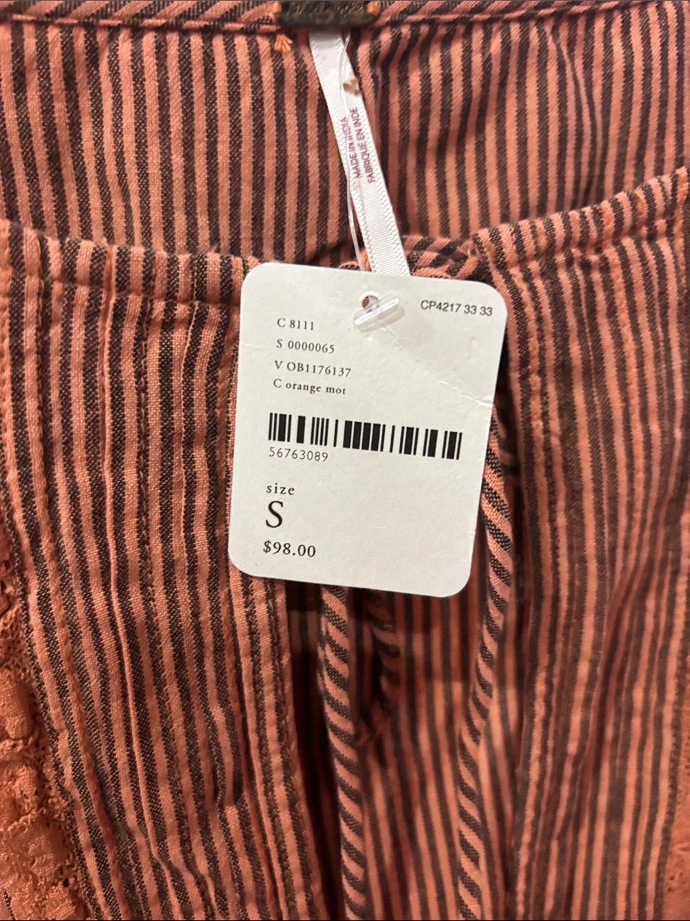 Free People Rust Ruffled Sleeve Tie-Front Top